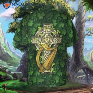saint patrick s day shamrock celtic cross harp irish hawaiian shirt 1