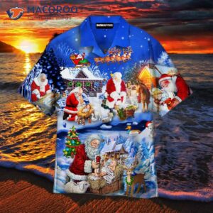 santa adorned with baby jesus hawaiian shirts 0