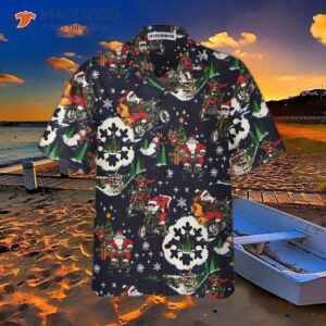 santa on a motorcycle blue christmas hawaiian shirt for funny gift lovers 2