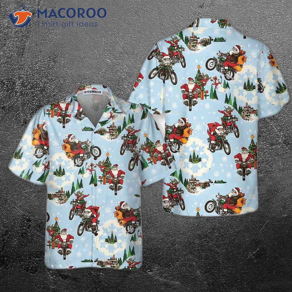 Santa On Motorcycle Hawaiian Shirt, Funny Claus Best Gift For Christmas Santa On Motorcycle Hawaiian Shirt, Funny Claus Best Gift For Christmas