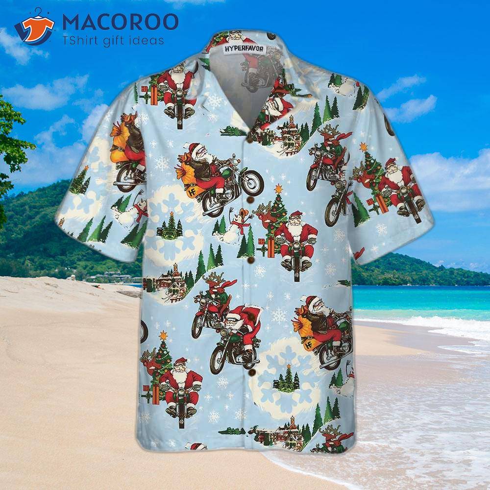 Santa On Motorcycle Hawaiian Shirt, Funny Claus Best Gift For Christmas Santa On Motorcycle Hawaiian Shirt, Funny Claus Best Gift For Christmas