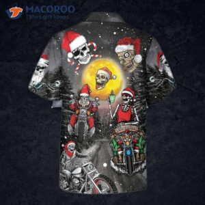 Santa Skeleton Merry Christmas Hawaiian Shirt, Funny Motorcycle Skull Biker Gift For