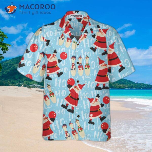 Santa With A Bowling Ball Christmas Hawaiian Shirt, Funny Claus Best Gift For