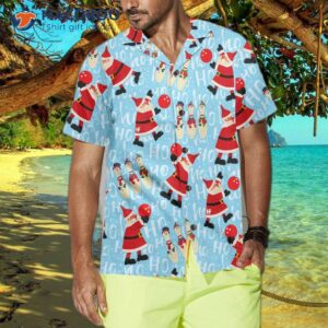 santa with a bowling ball christmas hawaiian shirt funny claus best gift for 3