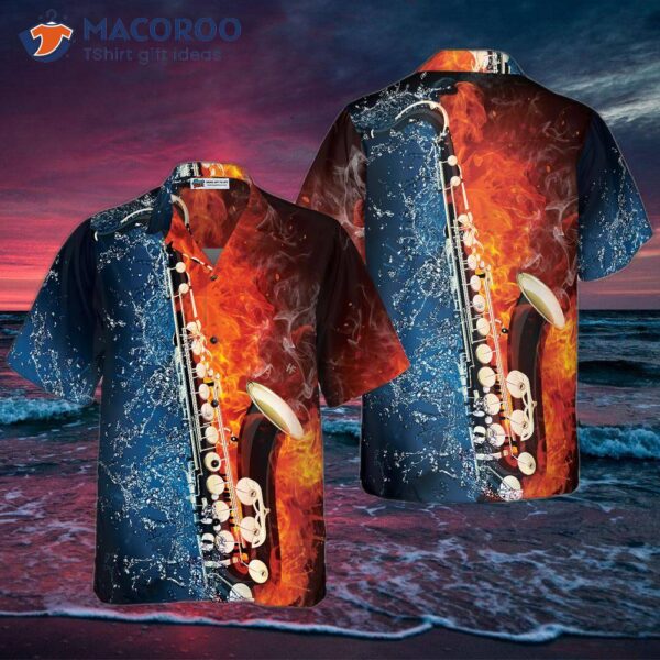 Saxophone With Water And Flame Hawaiian Shirt