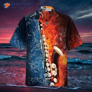 saxophone with water and flame hawaiian shirt 3