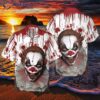 Scary Halloween Clown Faces On A Hawaiian Shirt.