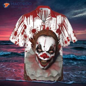 scary halloween clown faces on a hawaiian shirt 3