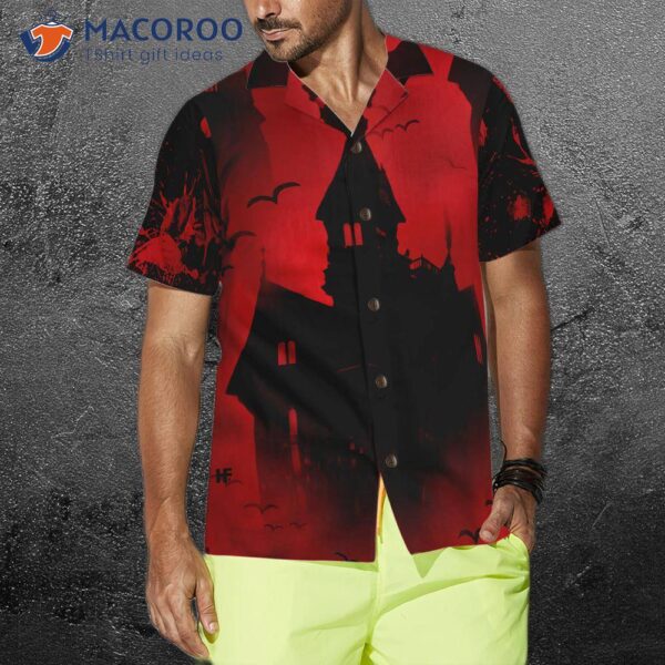 Scary Vampire Castle Halloween Hawaiian Shirt For , Black And Red Transylvania