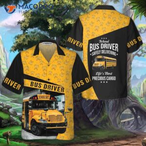 school bus driver safely delivering hawaiian shirt and black yellow for adults 0