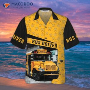 school bus driver safely delivering hawaiian shirt and black yellow for adults 2