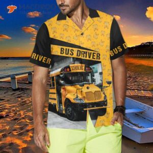 school bus driver safely delivering hawaiian shirt and black yellow for adults 3