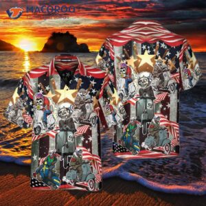 scooter skeleton usa american flag independence day 4th of july outfit hawaiian shirts 0
