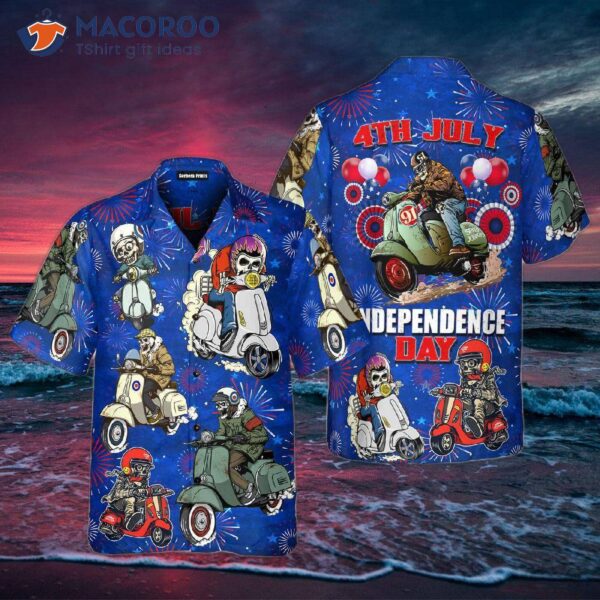 Scooter Skeleton Usa Flag Independence Day Hawaiian Shirts