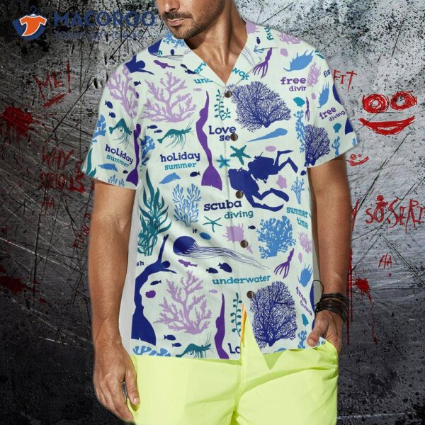 Scuba Diver And Sea Pattern V1 Hawaiian Shirt