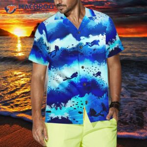 scuba diver under a sea cave in hawaiian shirt 2