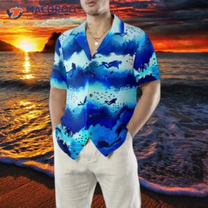 scuba diver under a sea cave in hawaiian shirt 4