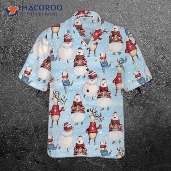 Seamless Christmas Pattern With Bunny And Snowman Hawaiian Shirt