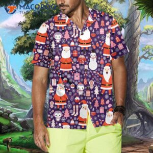 seamless christmas pattern with santa claus hawaiian shirt funny shirt 3