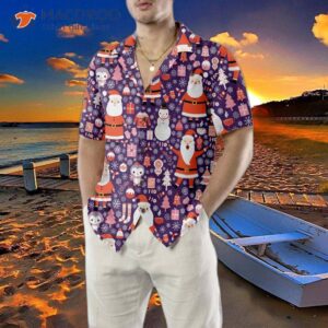 seamless christmas pattern with santa claus hawaiian shirt funny shirt 4