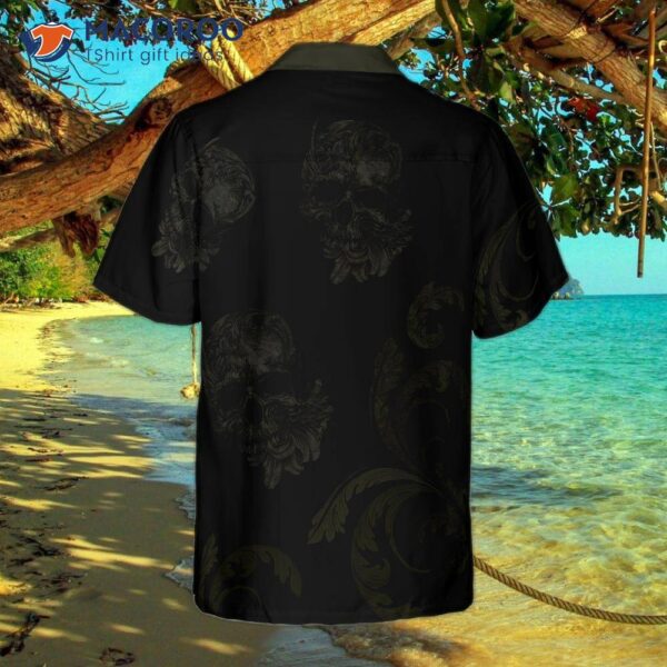 Seamless Gothic Skull Goth Hawaiian Shirt, Black Shirt For