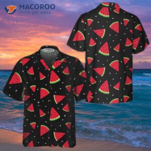 seamless hand drawn watermelon pattern hawaiian shirt black print shirt for amp 0