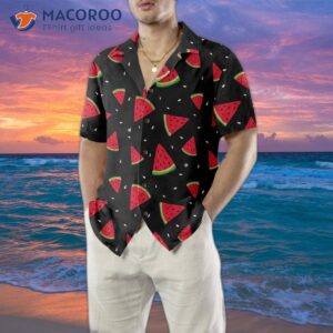 seamless hand drawn watermelon pattern hawaiian shirt black print shirt for amp 4