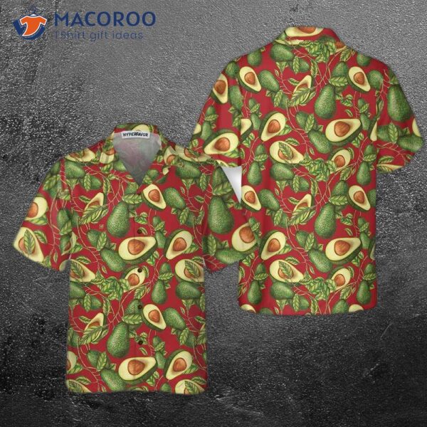 “seamless Pattern Of Fresh Avocado Hawaiian Shirt, Funny Short-sleeve Print Shirt”