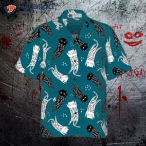 seamless pattern with funny cats on a hawaiian shirt 3
