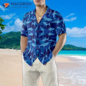 shark blue camouflage pattern hawaiian shirt 3