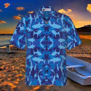 shark blue camouflage pattern hawaiian shirt 4