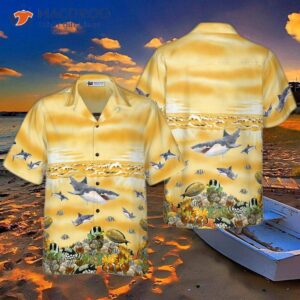 shark printed hawaiian beach shirt 0