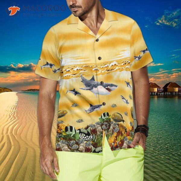 Shark-printed Hawaiian Beach Shirt