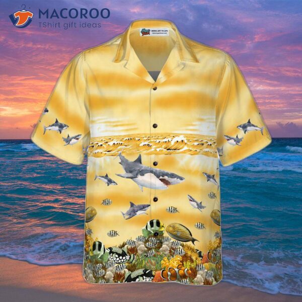 Shark-printed Hawaiian Beach Shirt