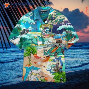 sharks and beach vintage hawaiian collar shirts 0