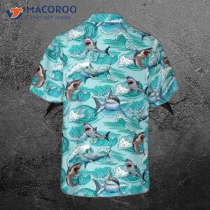 sharks on sea waves hawaiian shirt 1