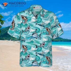 sharks on sea waves hawaiian shirt 3