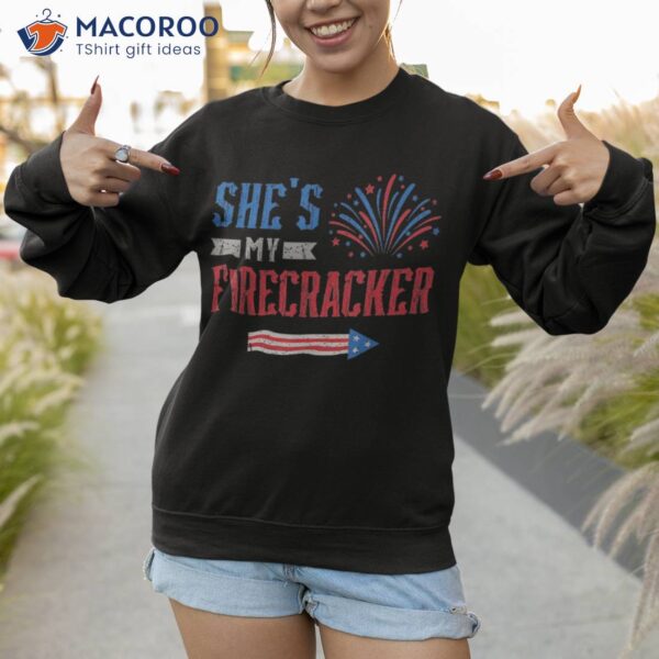 She’s My Firecracker Fireworks Usa Flag Couples 4th Of July Shirt