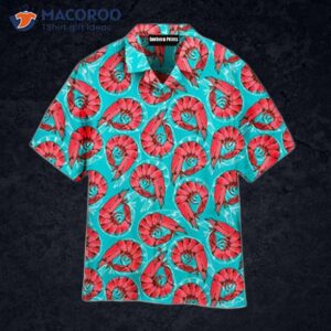 shrimp printed blue hawaiian shirts 0