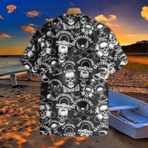 skateboard emblems in monochromatic hawaiian style shirt 1