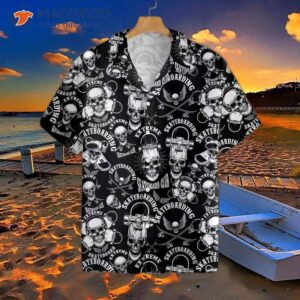 skateboard emblems in monochromatic hawaiian style shirt 2