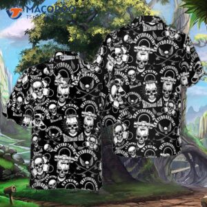 skateboard emblems in monochrome style hawaiian shirt 0