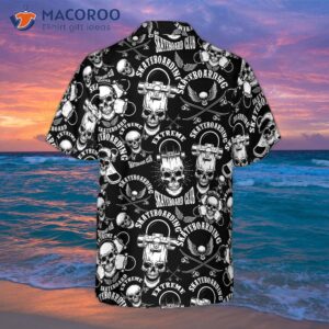 skateboard emblems in monochrome style hawaiian shirt 1