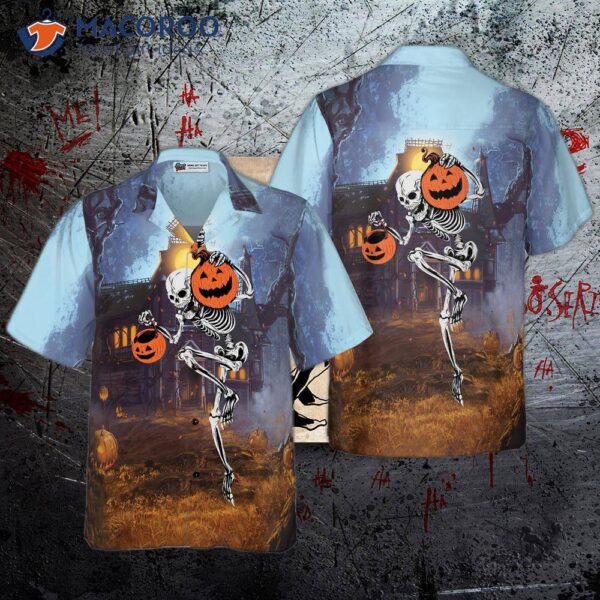 Skeleton Knows How To Dance Halloween Hawaiian Shirt, Spooky Pumpkin Shirt