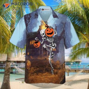 skeleton knows how to dance halloween hawaiian shirt spooky pumpkin shirt 3