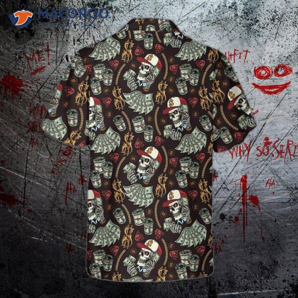 Skull And Dollar Seamless Pattern With Gold Chain Hawaiian Shirt, Short Sleeve Money Shirt