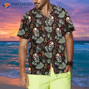 skull and dollar seamless pattern with gold chain hawaiian shirt short sleeve money shirt 3