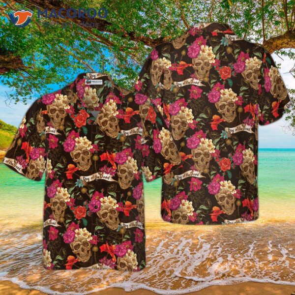 Skull And Flower Day Of The Dead Hawaiian Shirt