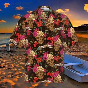 skull and flower day of the dead hawaiian shirt 3