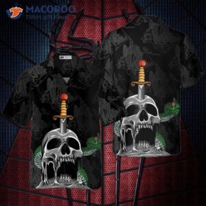 skull and snake gothic hawaiian shirt dark sword melted black shirt 0